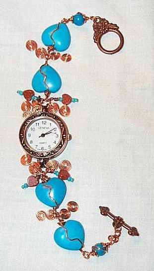 Turquoise hearts and Copper watch